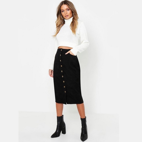 Corduroy Button Front Skirt - Picture 3 of 8